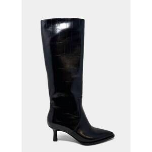 NEW SHU SHOP women's vanessa pointed toe knee high kitten boots in black faux le